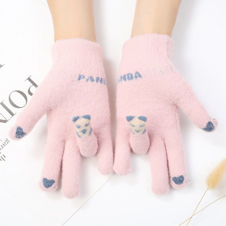 Plush Winter Cycling Knitted Cute Touch Gloves