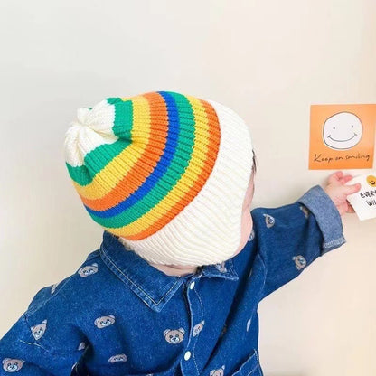 Rainbow Hat Earflaps Woolen Boys Knitted Kids' Headwear