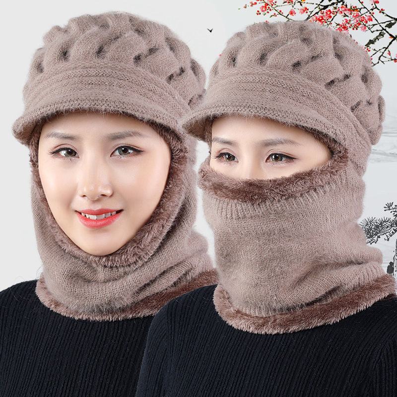 Women's Winter One-piece Woolen Fleece-lined Warm Thickened Mom Hats & Caps