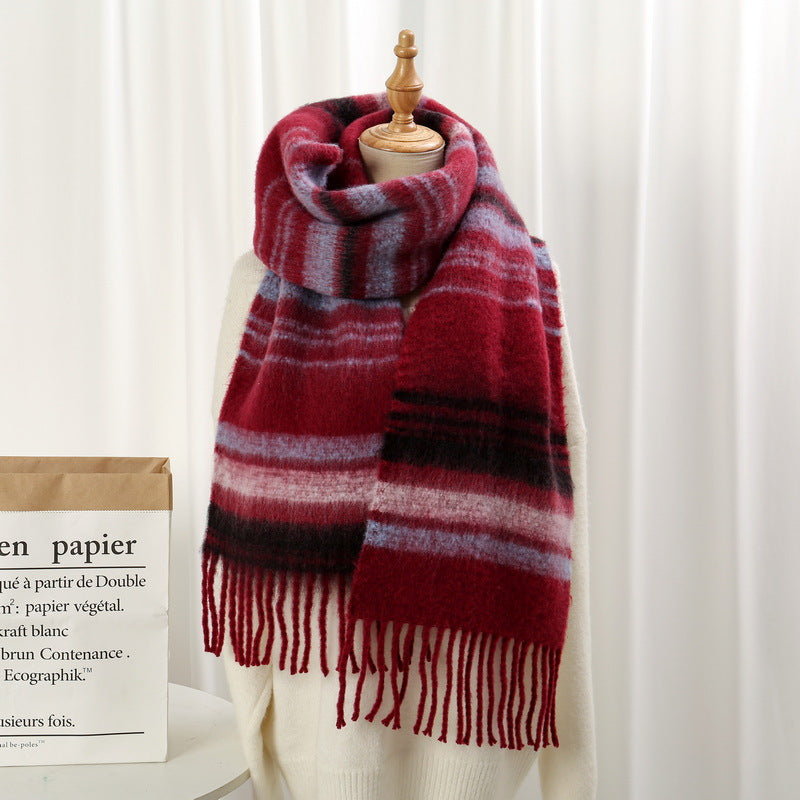 Striped Mohair Winter Warm Thick Color Scarfs