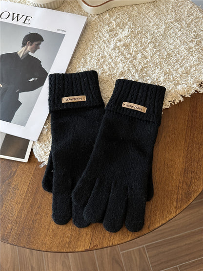 Women's Knitted Cashmere Solid Color Labeling Wrist Guard Gloves