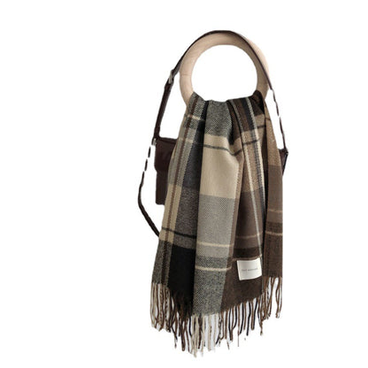 Women's Plaid Korean Style British Color Matching Cashmere Shawl Scarfs