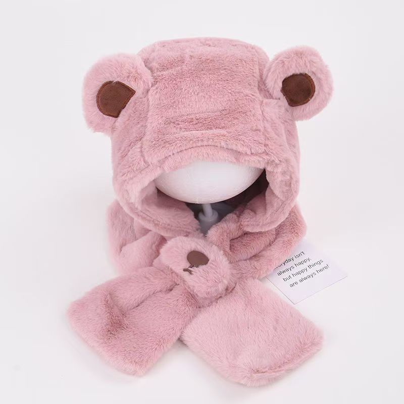 Children's Cute Bear Plush Bonnet Thick Warm Kids' Headwear