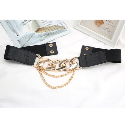 Elastic Waistband Decorative Chain Waist Seal Belts