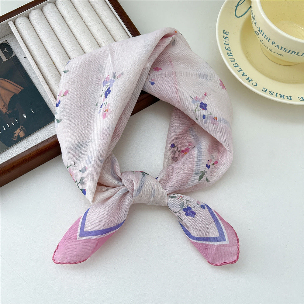 Women's Band Cotton Linen Small Square Towel Scarfs