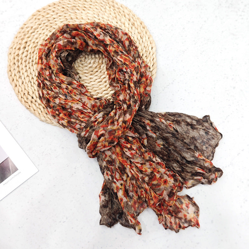 Women's Pleated Simple Silk Floral Shawl Bali Scarfs