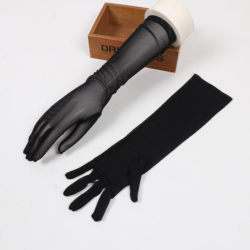 Women's Mesh Yarn Summer Driving Cycling Sexy Black Sun Protective Gloves