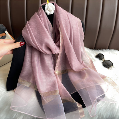 Women's Silk Long Gold Sequined Fur Sun Protection Scarfs