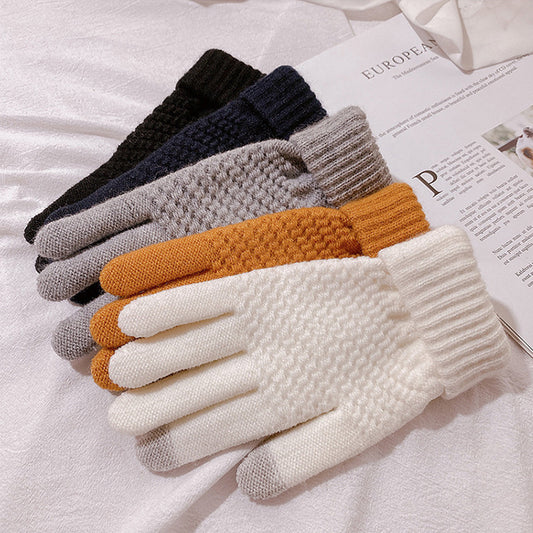 Women's Fleece-lined Thick Riding Touch Screen Plush Knitted Gloves