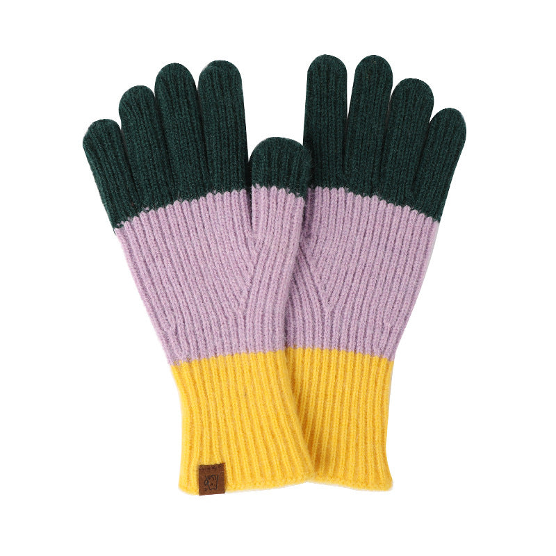 Contrast Color Touch Screen Fingerless Knitted Knitting Gloves