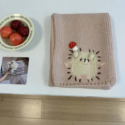 Mushroom Bear Embroidery Knitted Female Winter Warm Cute Scarfs