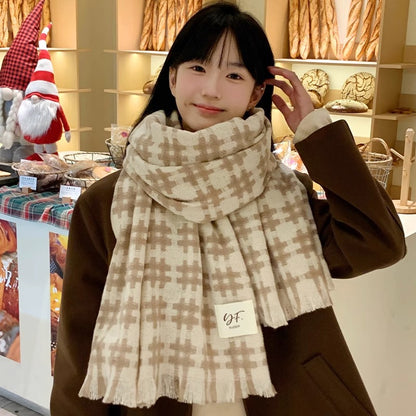 Women's Korean Style Well-shaped Plaid Atmosphere British Shawl Warm Scarfs