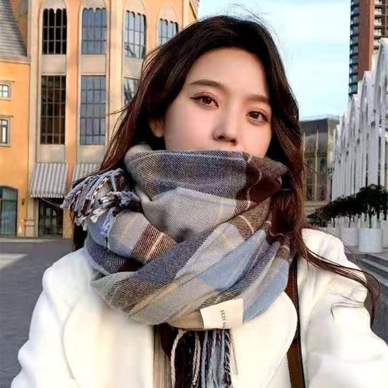 Women's Korean Plaid Thickened Warm Female Fashion Scarfs