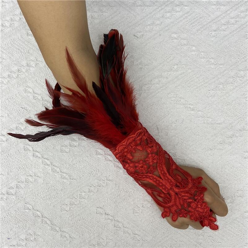 Halloween Feather Hook Finger Party Prom Black Gloves