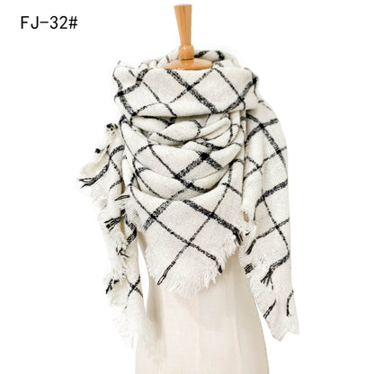 Women's Thickened Warm Circle Yarn Bristle Plaid Scarfs