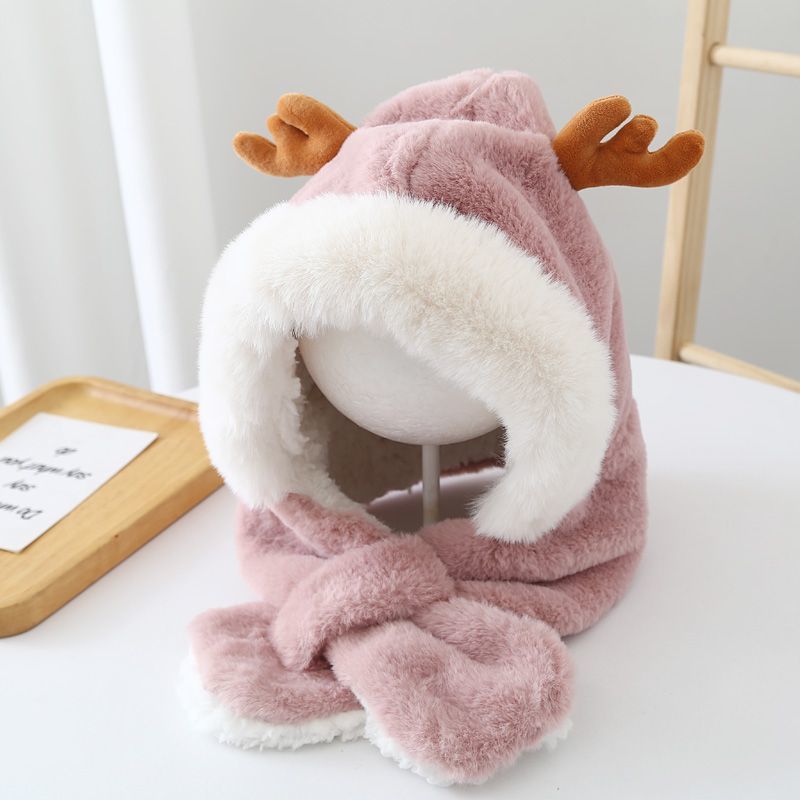 Children's Fleece-lined Thickened Earflaps One-piece Boys Cute Small Kids' Headwear