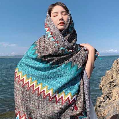 Women's Sunscreen Shawl Yunnan Grassland Travel Wear Silk Seaside Scarfs