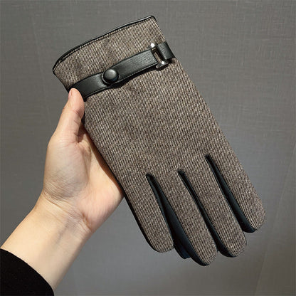 Men's Leather Patchwork Plaid Thermal Fleece-lined Thickened Gloves