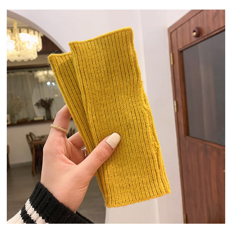 Wool Simple Female Open Finger Touch Screen Thickened Knitting Gloves