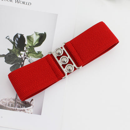 Women's Elastic Pair Of Buckles Dress Decorative Belts