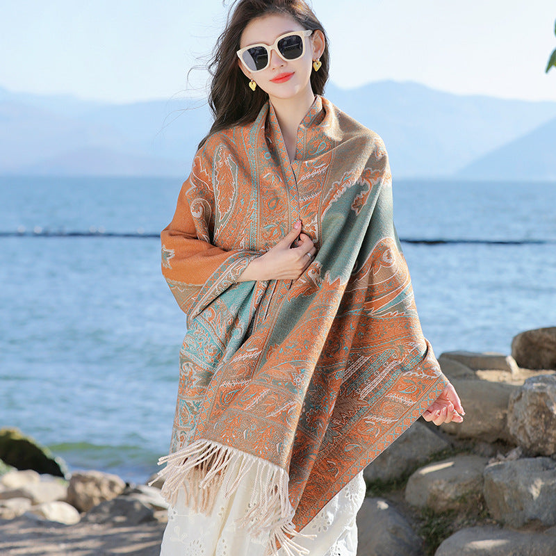 Women's Ethnic Style Cape Shawl Thickened Cashew Pattern Western Scarfs