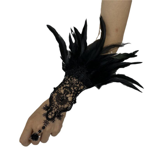 Punk Grace Feather Hook Finger Masquerade Gloves