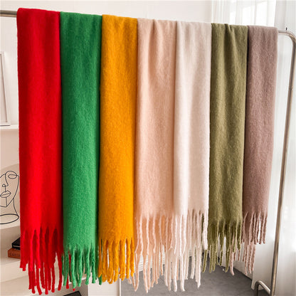 Women's & Men's Pure Color Winter Warm Lengthened Fringe Scarfs