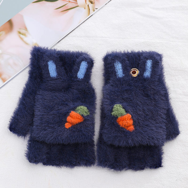 Women's Flip Half Finger Cute Korean Style Cartoon Gloves