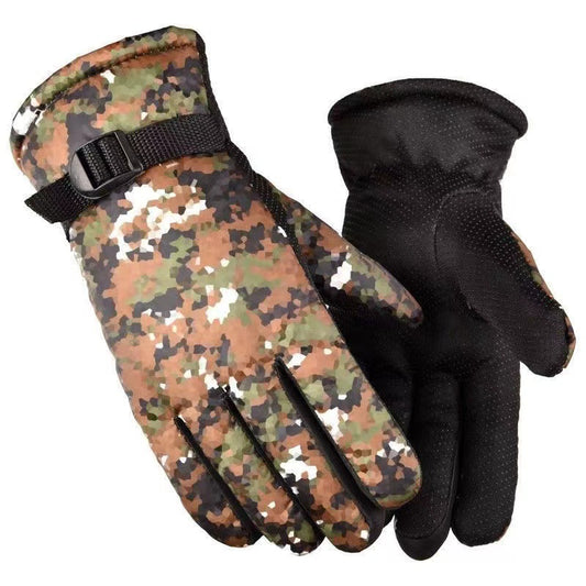 Men's Fleece Camouflage Outdoor Riding Electric Car Gloves