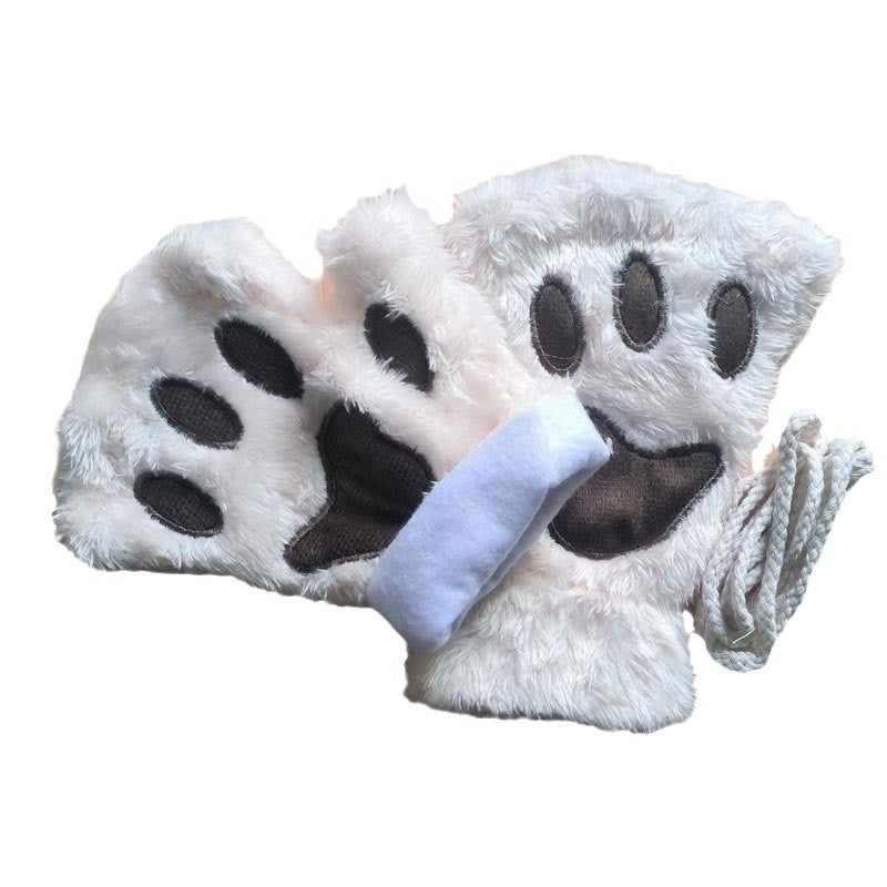 Winter Cute Cartoon Cat Open Finger Warm Gloves