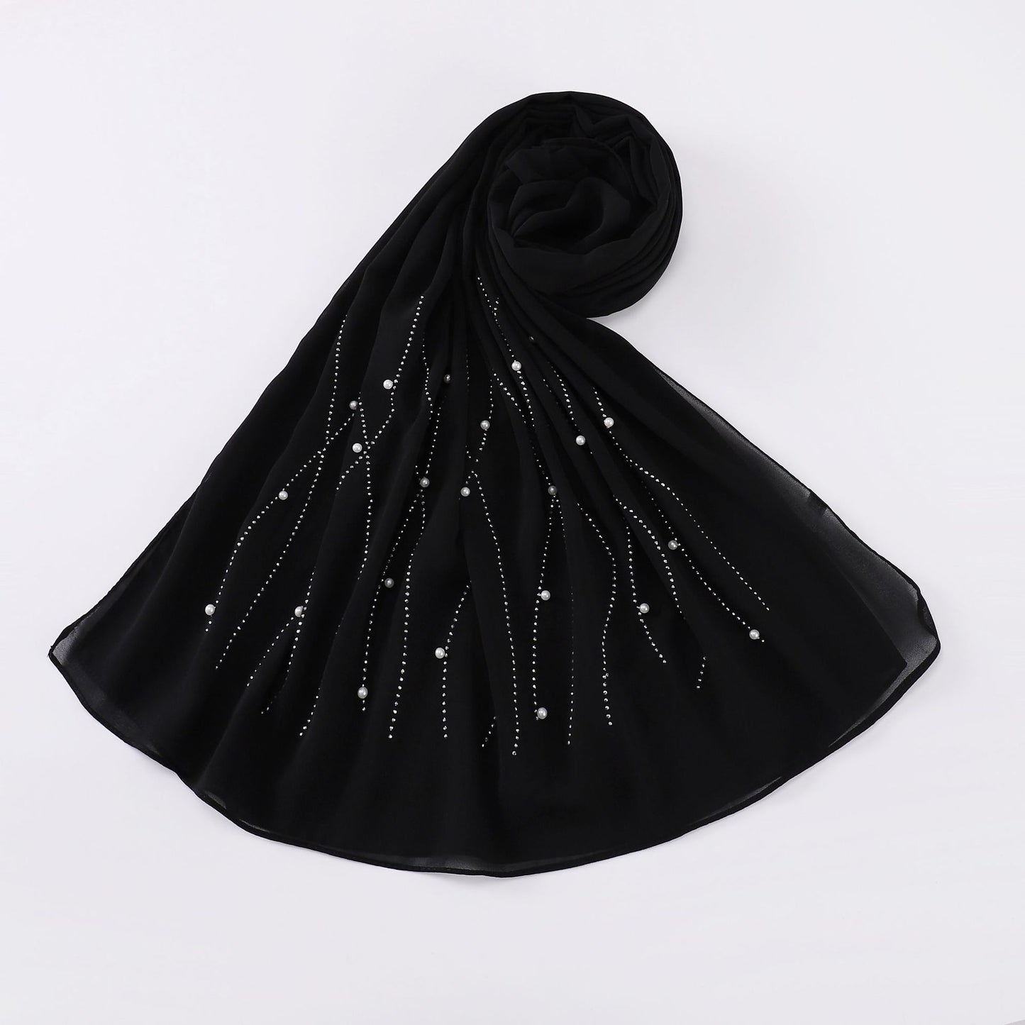 Chiffon Single Head Hot Rhinestone Beaded Scarfs