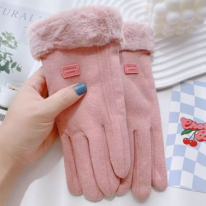 Women's Fleece-lined Thick Cute Windproof Plush Angora Cycling Driving Warm Gloves