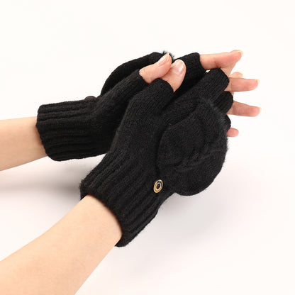 Women's Flip Short Frayed Hem Wool Fingerless Gloves