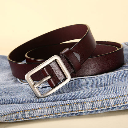 Women's & Men's Thin Narrow Black Versatile Decorative Width Jeans Genuine Leather Belts