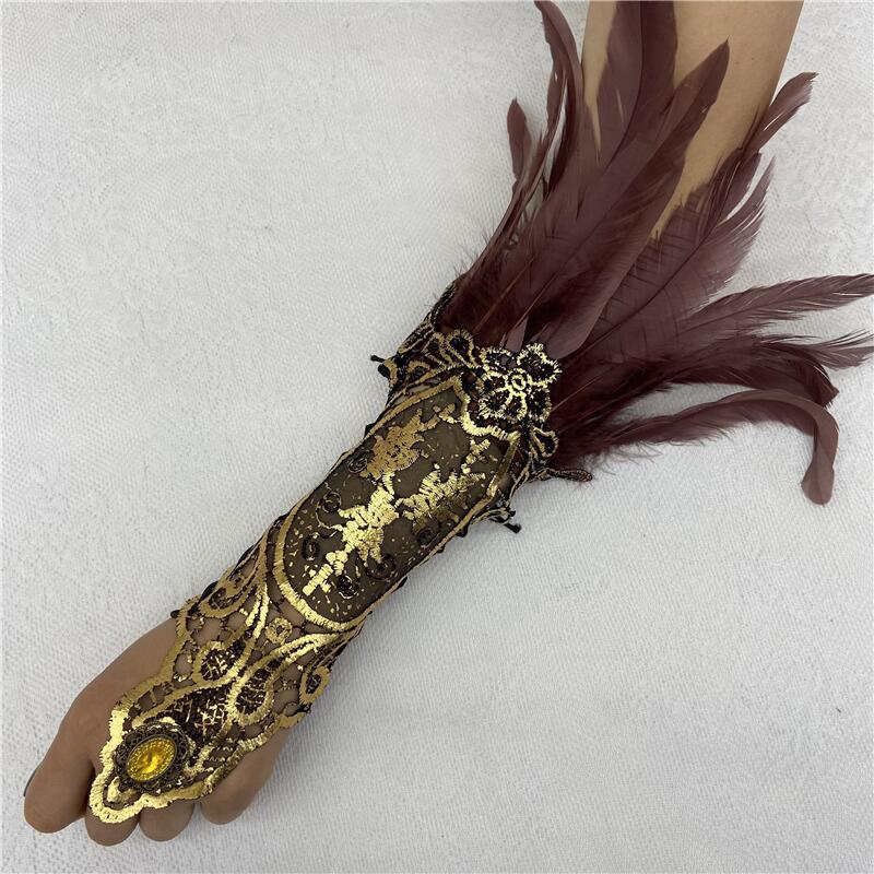 Halloween Feather Gothic Style Hollow Gold Gloves