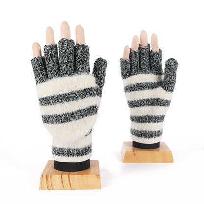 Couple Half Finger Flip Wool Knitted Gloves