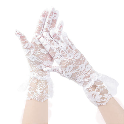 Women's Driving Black Big Lace Sexy Short Gloves