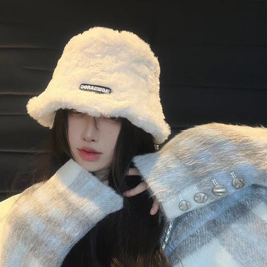 Women's Furry Bucket Hat Fleece-lined Warm Korean Hats & Caps