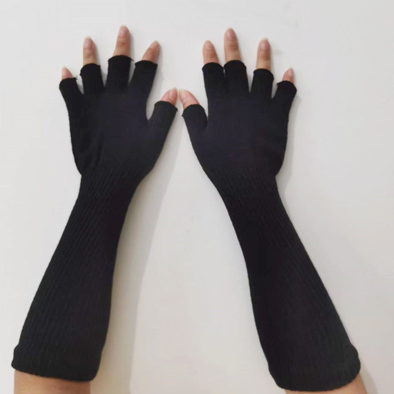 Solid Color Half Finger Writing Warm Open Gloves