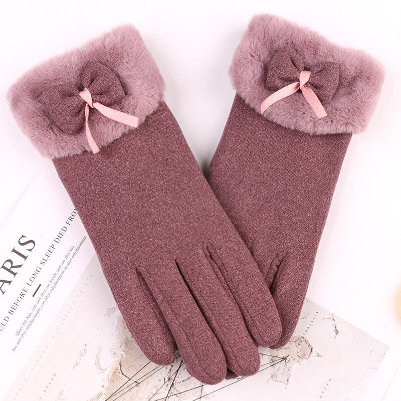 Women's Cycling Cute Bow Warm Cold Protection Gloves