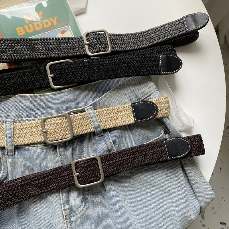 Elastic Woven Leather Female Korean Casual Belts