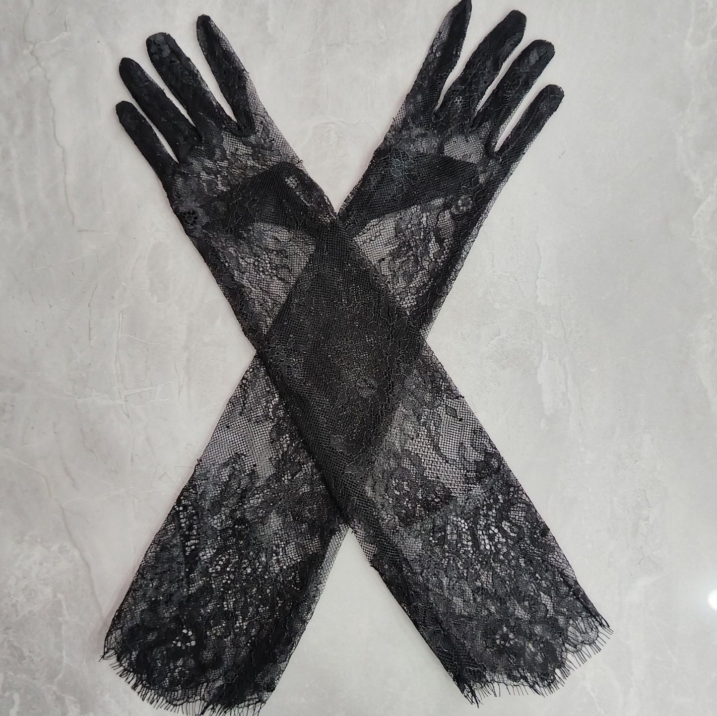 Super Fairy Black Lace Tulle Long Wedding Gloves