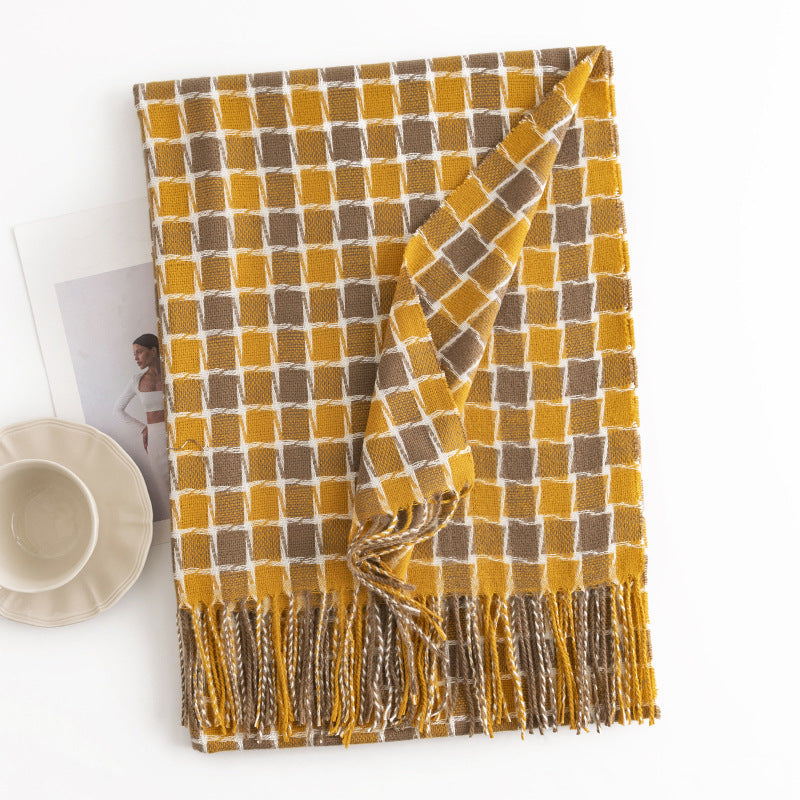 Sweet Color Plaid Winter Chessboard Artificial Cashmere Korean Style Scarfs