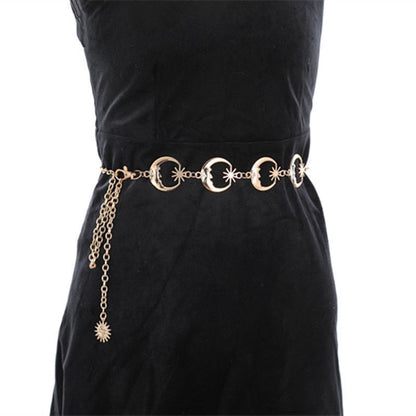 Star Moon Metal Chain Waist Hip Hop Punk Sun Belts