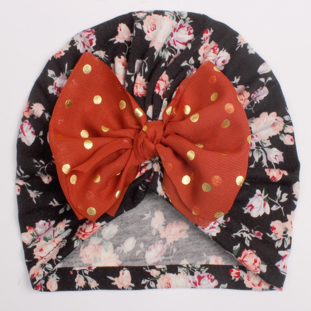 Children's Printed Hat Bowknot Bag Infant Thin Kids' Headwear