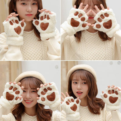 Winter Cute Funny Plush Mittens Cat Female Warm Thickened Gloves