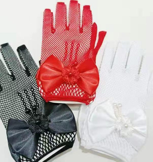 Children's Wedding Dress Princess Mesh Etiquette Bow Elastic Gloves