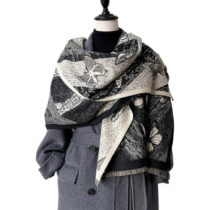 Korean Style Butterfly Artificial Cashmere Retro Double-sided Air-conditioned Scarfs