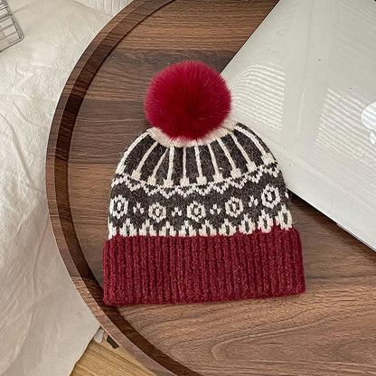 Children's Woolen Earflaps Warm Hat Cute Fur Ball Kids' Headwear