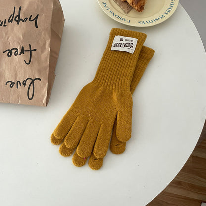 Women's Cloth Label Cute Five Finger Warm Riding Gloves